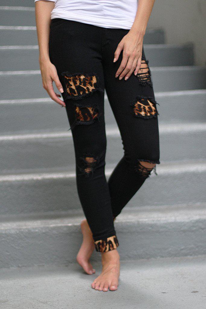 jeans with animal print patches
