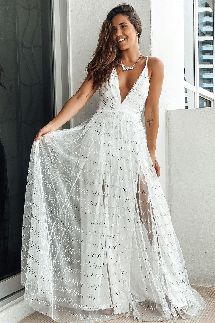 silver white sequin dress