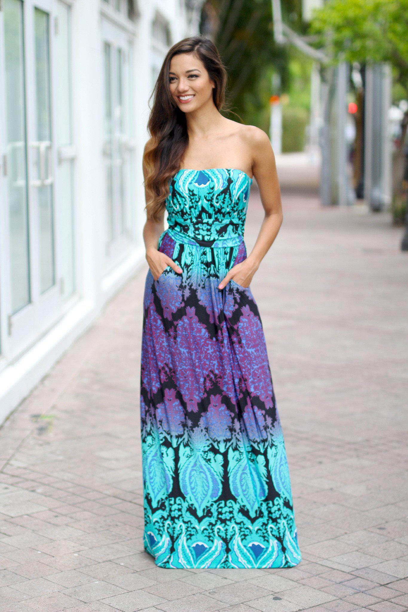 Aqua Printed Maxi Dress – Saved by the Dress