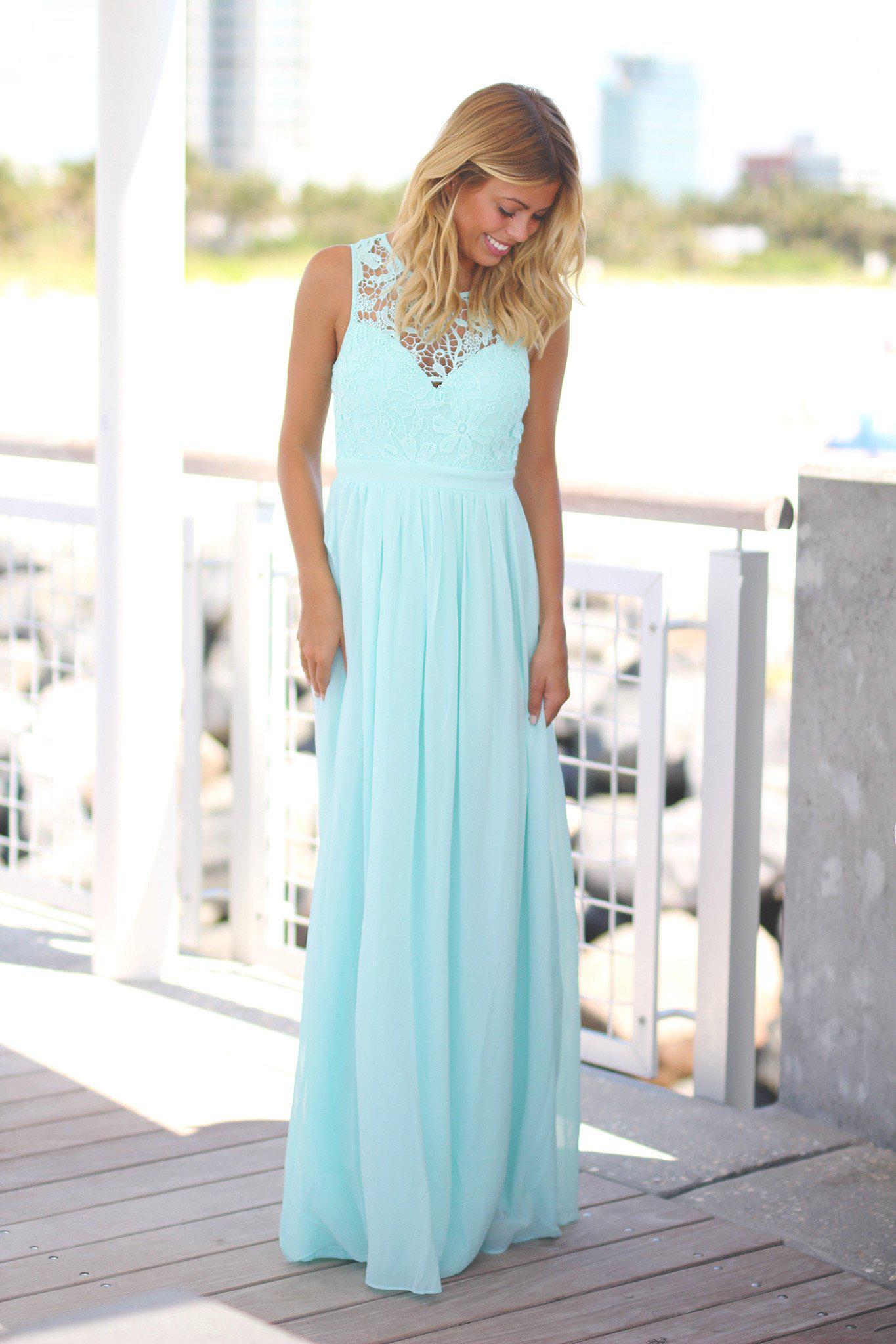 Mint Crochet Maxi Dress with Open Back | Bridesmaid Dresses – Saved by ...