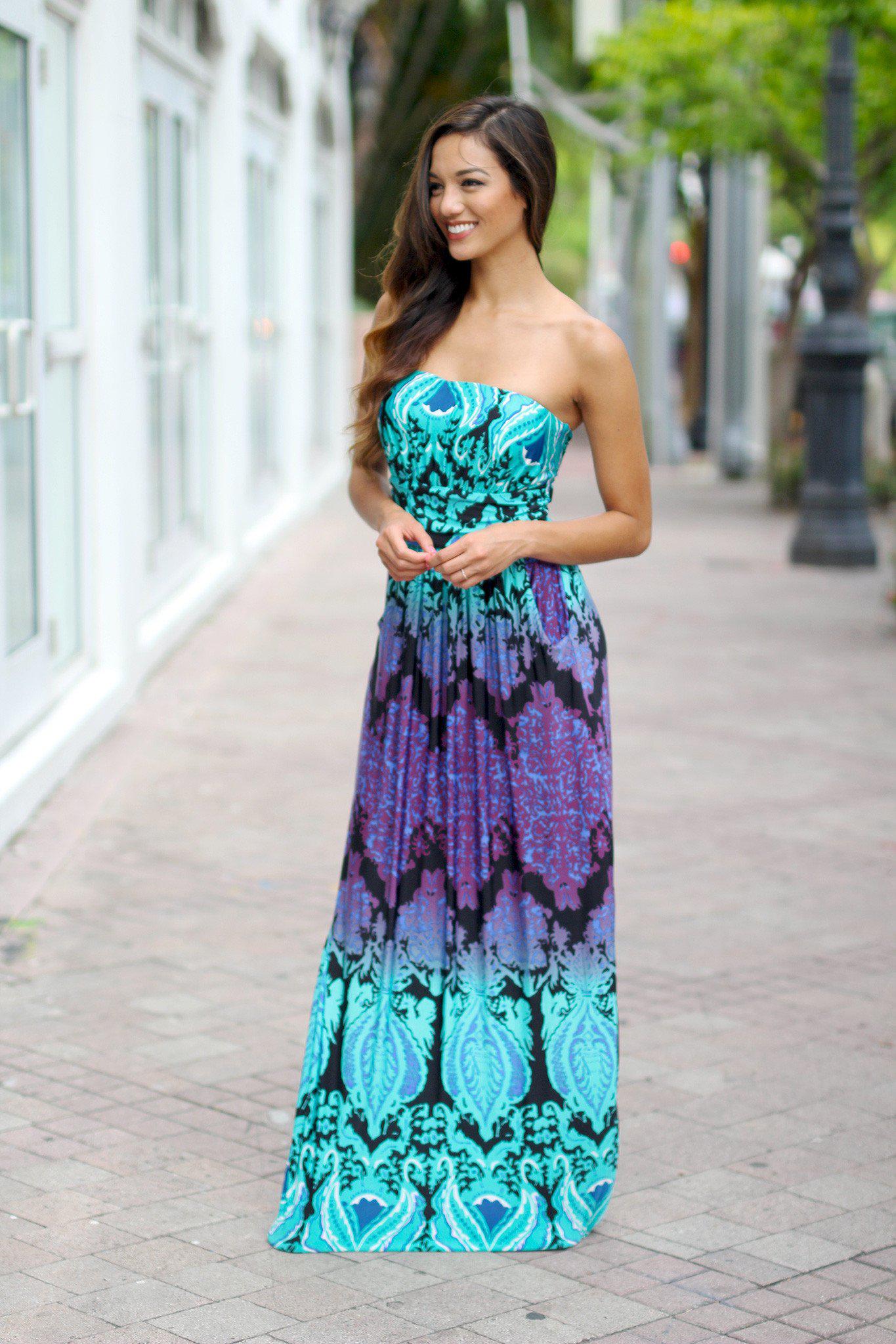 Aqua Printed Maxi Dress – Saved by the Dress