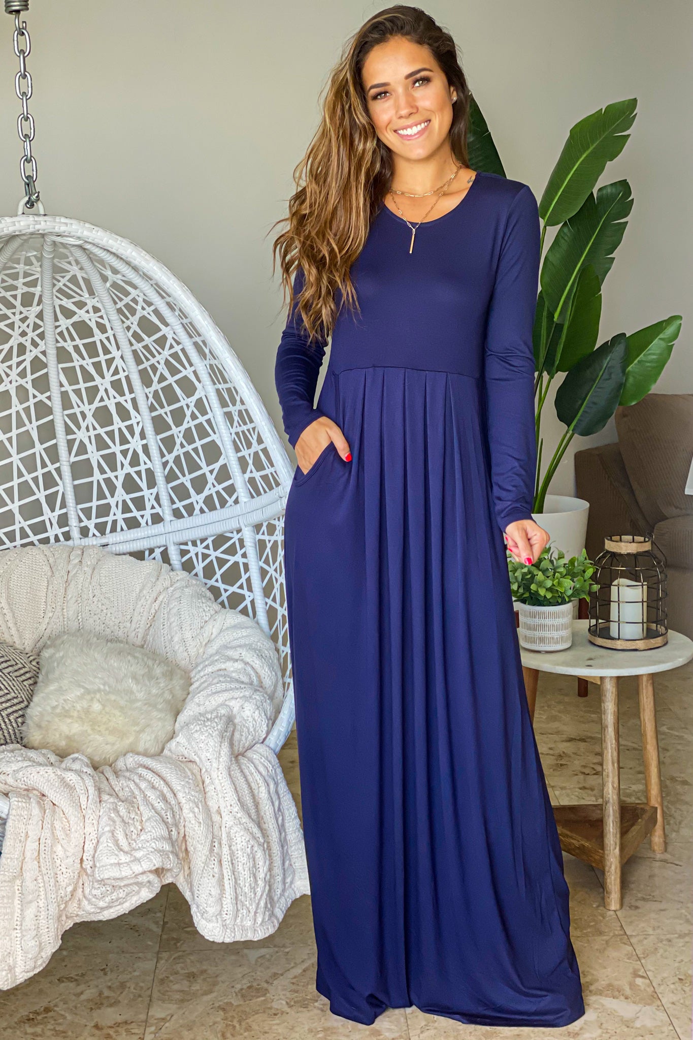 navy long sleeve maxi