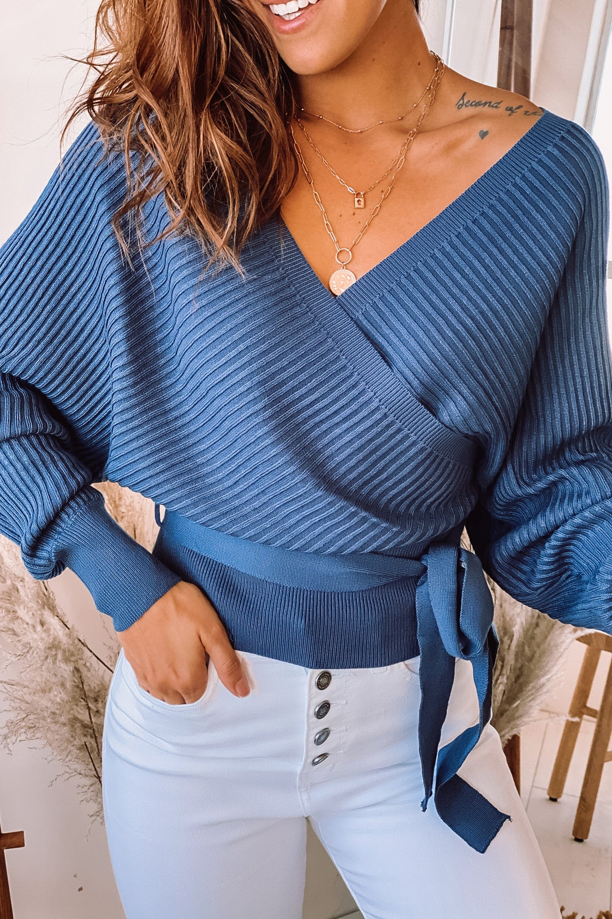 Navy Dolman Wrap Top With Tie | Cute Tops – Saved by the Dress