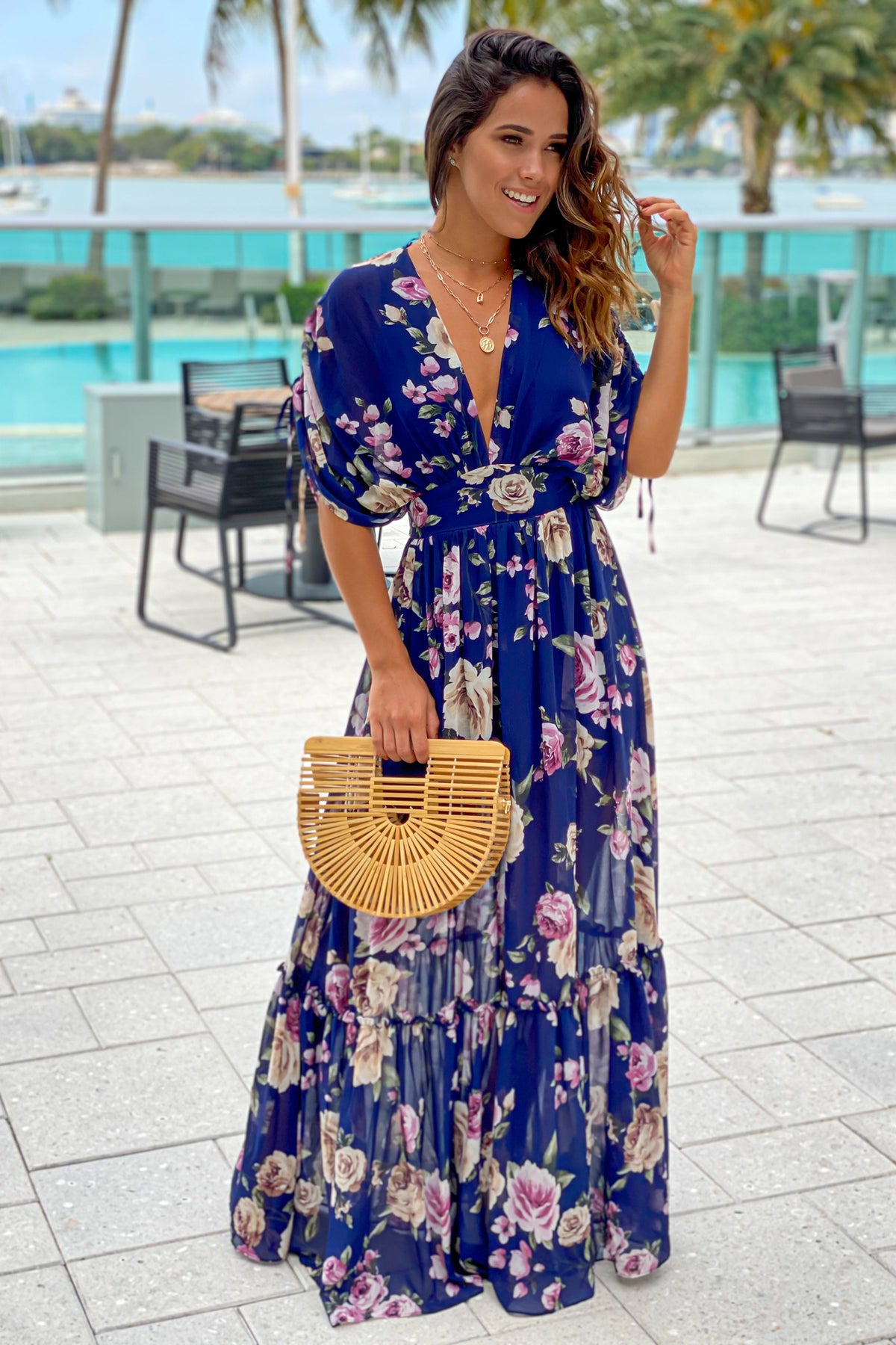 Navy Floral Maxi Dress With Dolman Sleeves | Maxi Dresses – Saved by ...