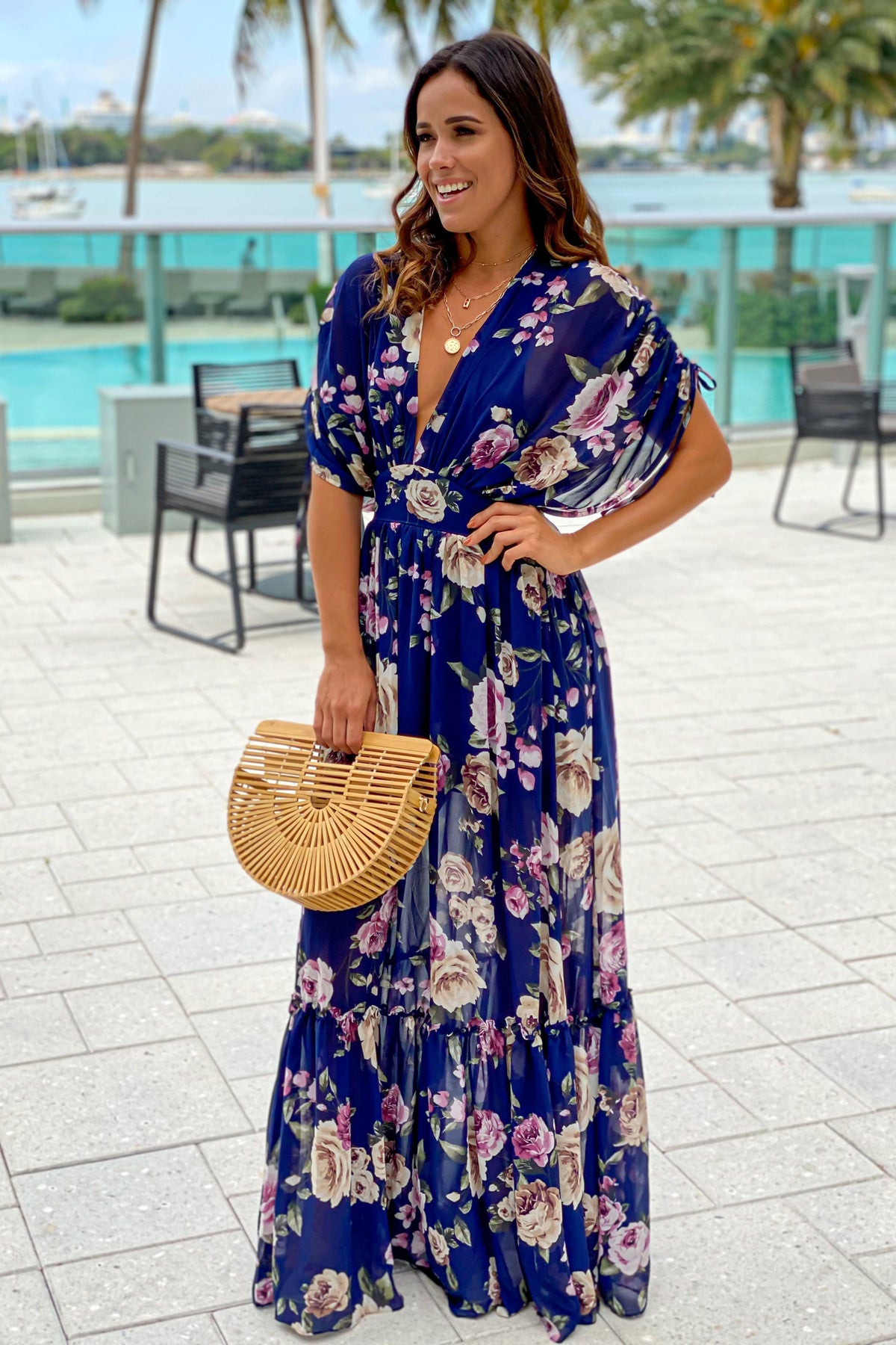 Navy Floral Maxi Dress With Dolman Sleeves | Maxi Dresses – Saved by ...