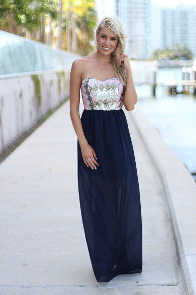 Navy Maxi Dress with Sequin Top – Saved by the Dress