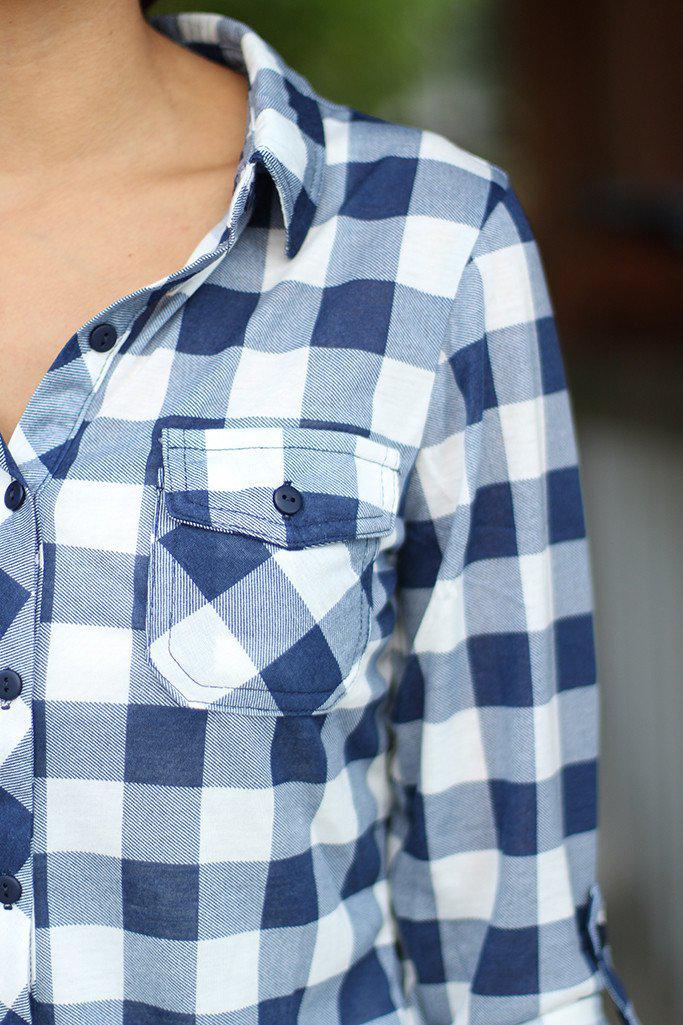 Navy Plaid Shirt | Navy Top | Cute Top – Saved by the Dress