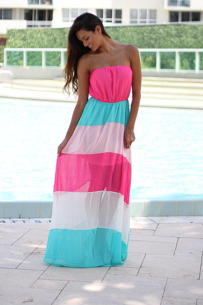 Neon Pink and Aqua Maxi Dress – Saved by the Dress