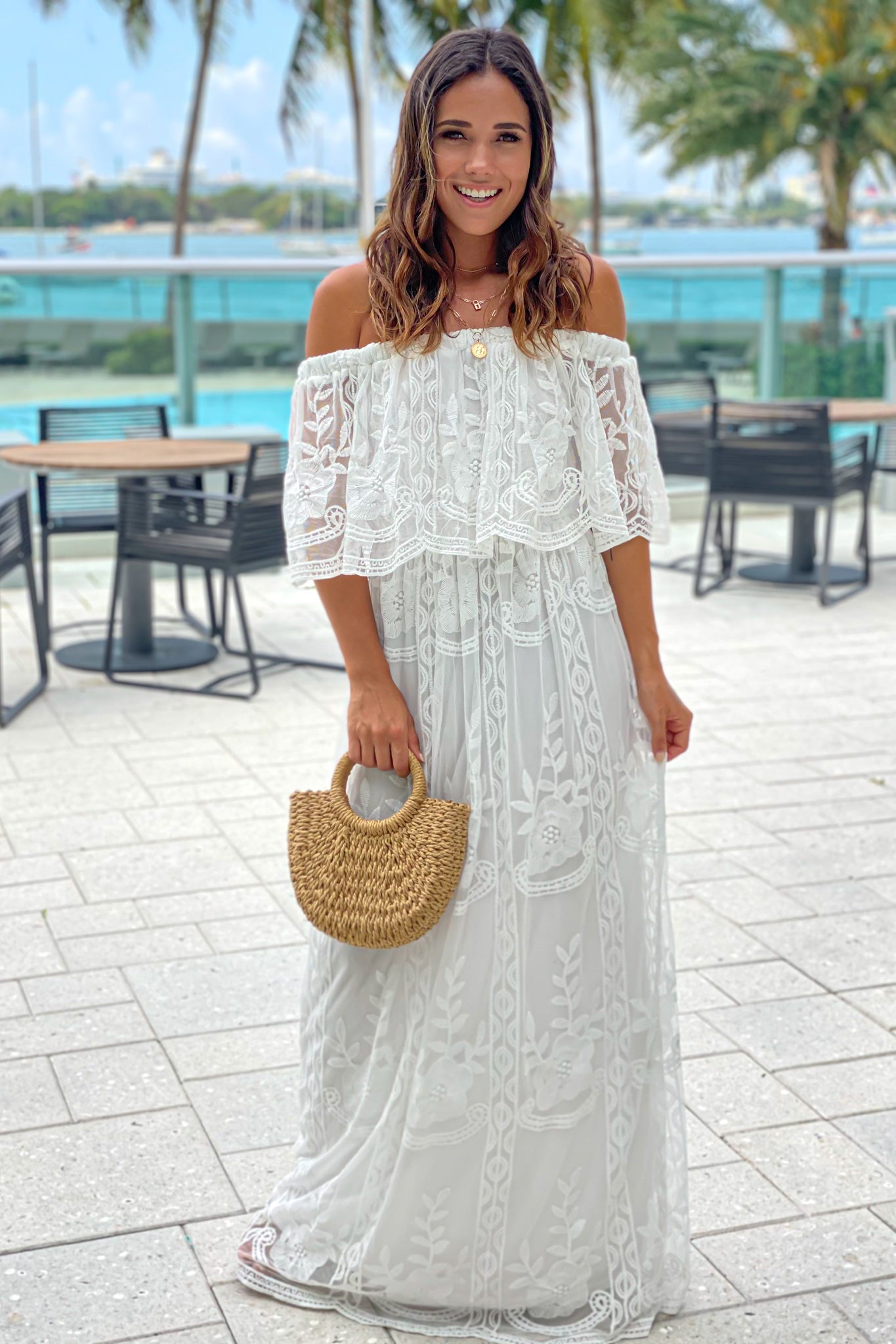 Off White Lace Off Shoulder Maxi Dress | Maxi Dresses – Saved by the Dress