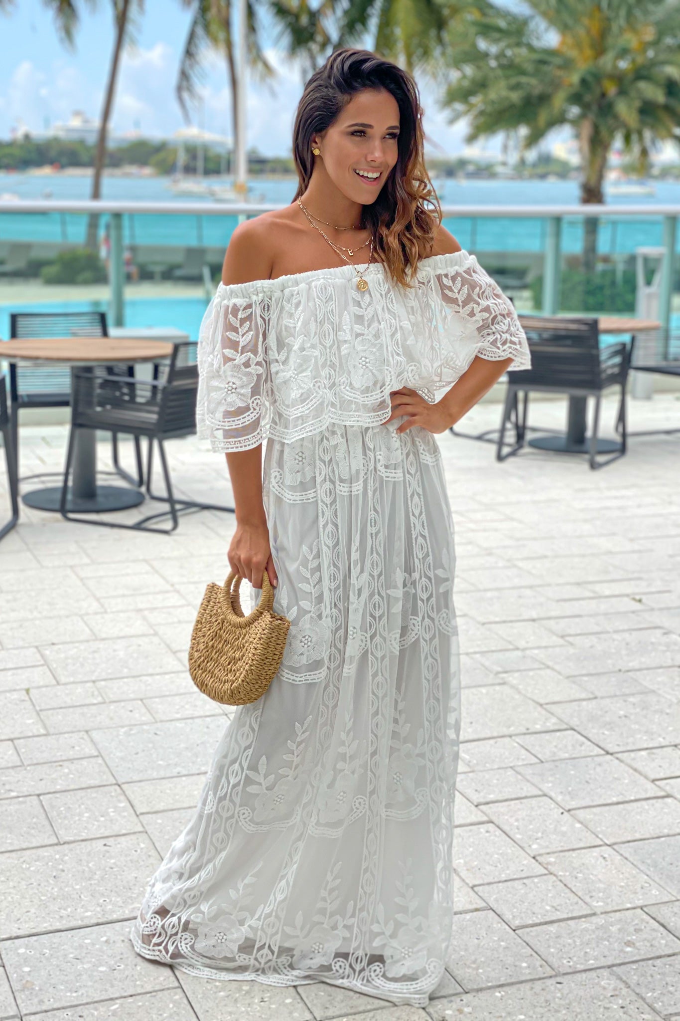 Off White Lace Off Shoulder Maxi Dress | Maxi Dresses – Saved by the Dress