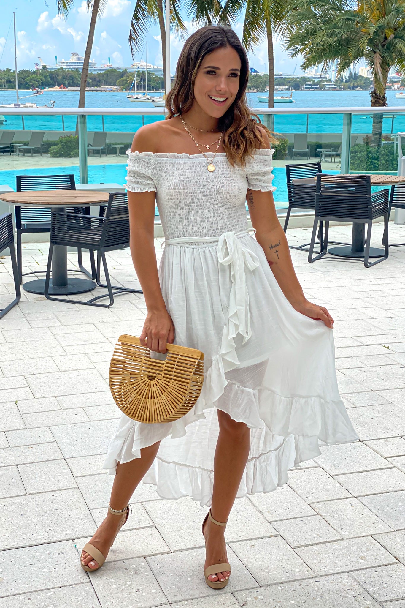 Off White Off Shoulder High Low Dress | Cute Dresses – Saved by the Dress