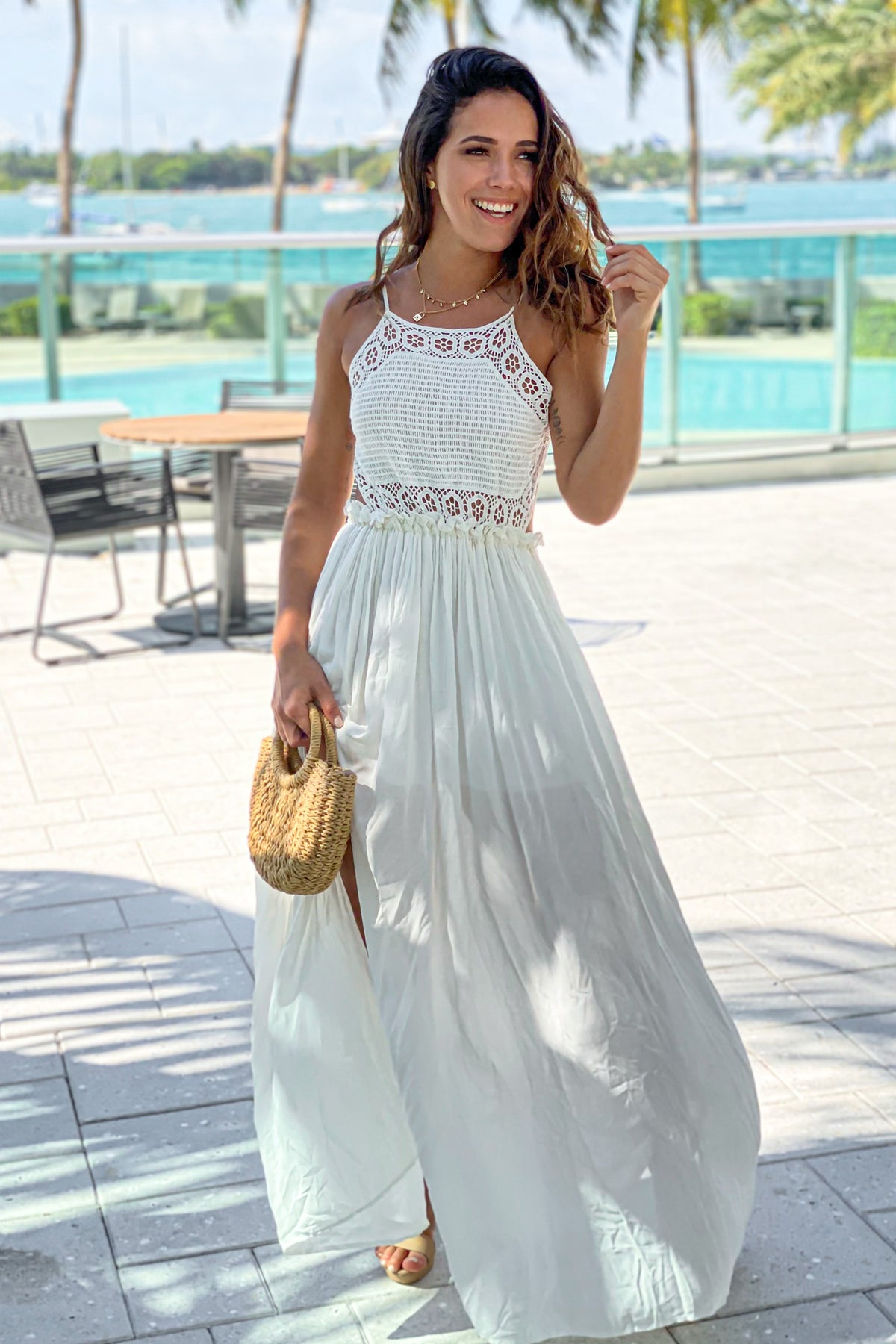 Off White Crochet Top Maxi Dress With Slit | Maxi Dresses – Saved by ...