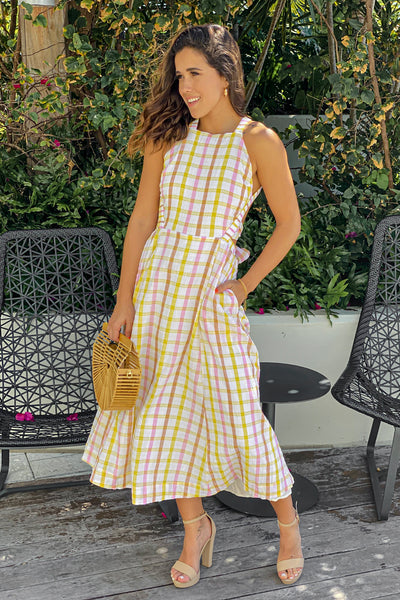 Pink And Yellow Midi Dress | Beautiful Dresses – Saved by the Dress