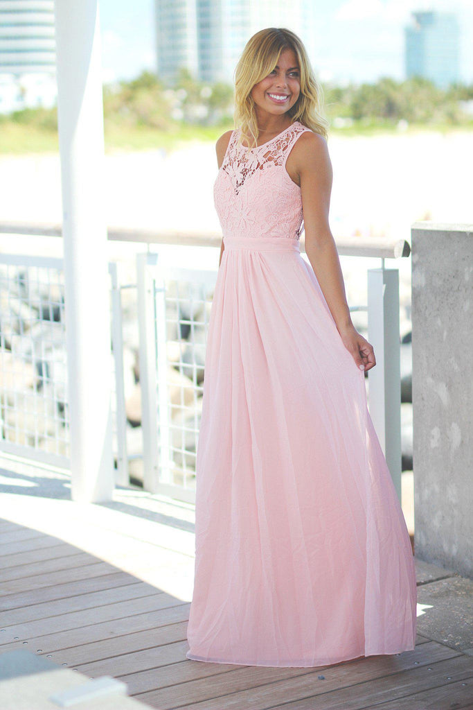 Pink Lace Maxi Dress | Bridesmaid Dresses – Saved by the Dress