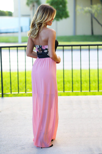 Dusty Pink Maxi Dress With Floral Top | Dusty Pink Long Dress – Saved ...
