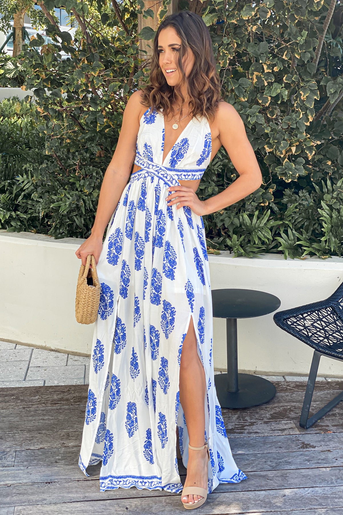 Off White Printed Cut Out Maxi Dress | Casual Dresses – Saved by the Dress