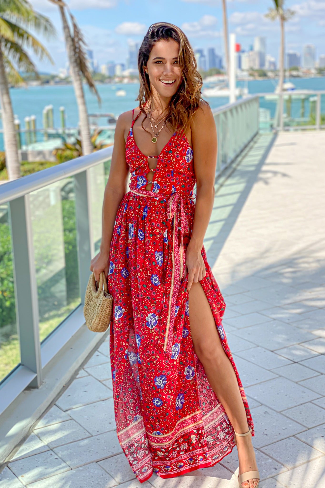 Red Printed Maxi Dress With Slit | Maxi Dresses#N#– Saved by the Dress