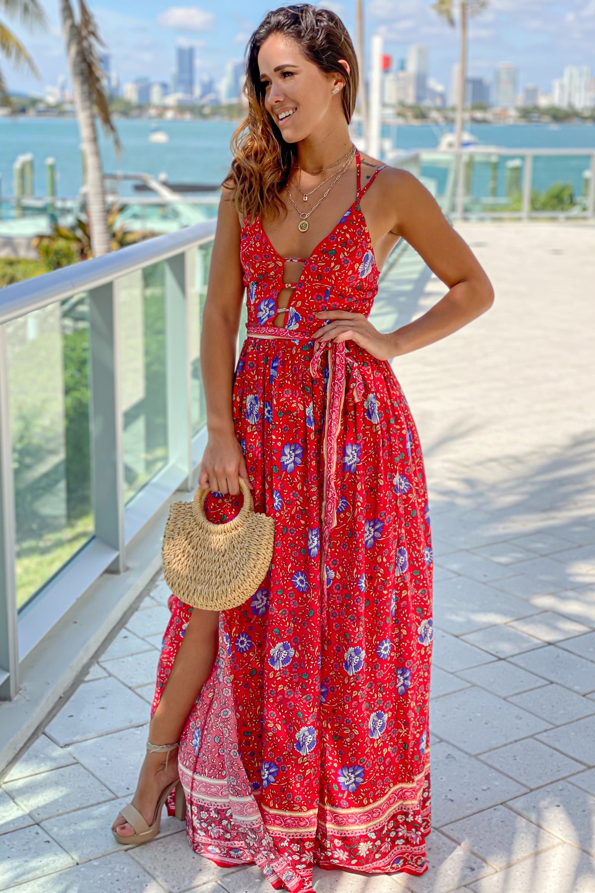 Red Printed Maxi Dress With Slit | Maxi Dresses – Saved by the Dress