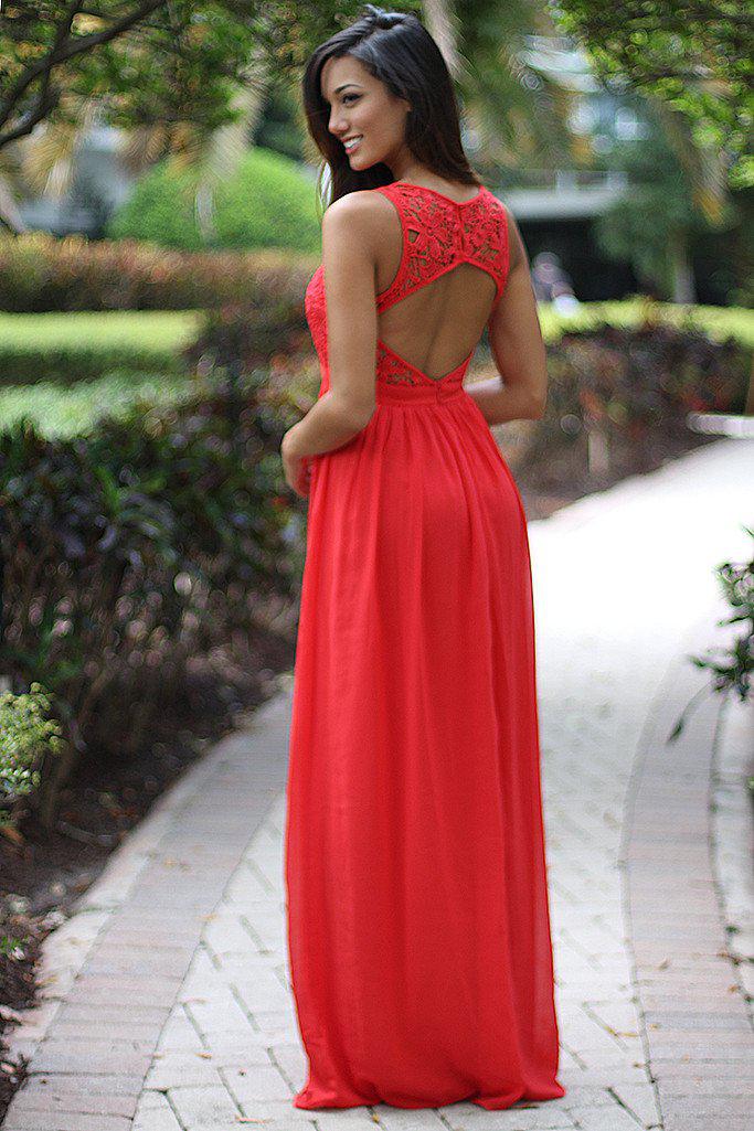 Dark Coral Crochet Maxi Dress | CoralLong Dress – Saved by the Dress