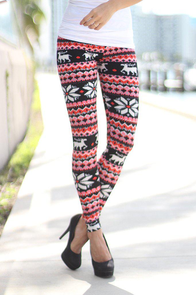 Black And Red Print Leggings | Christmas Leggings – Saved by the Dress