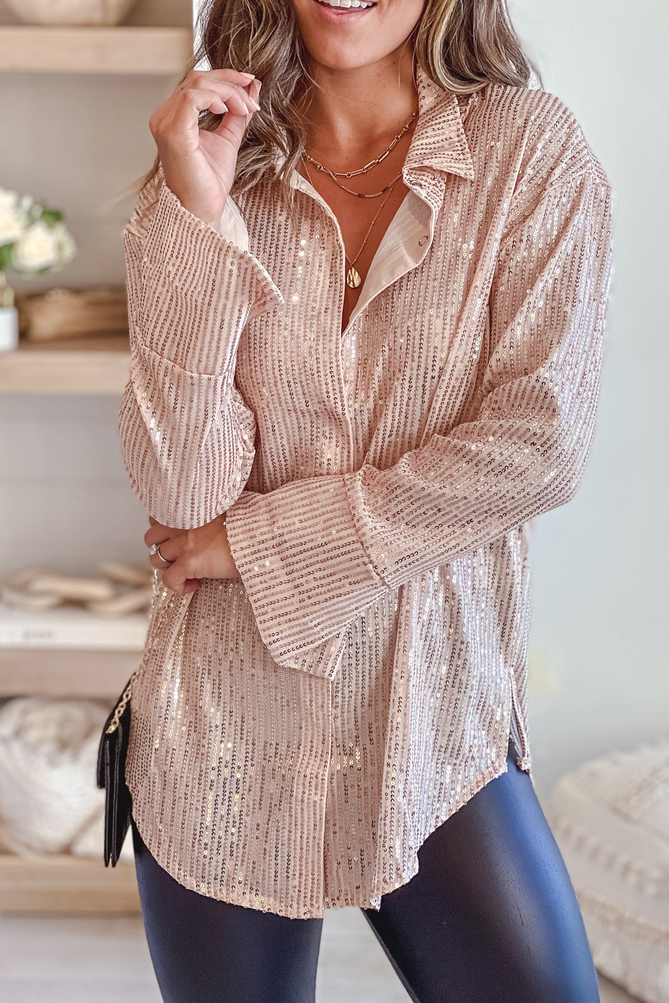 Rose Gold Sequin Long Sleeve Top