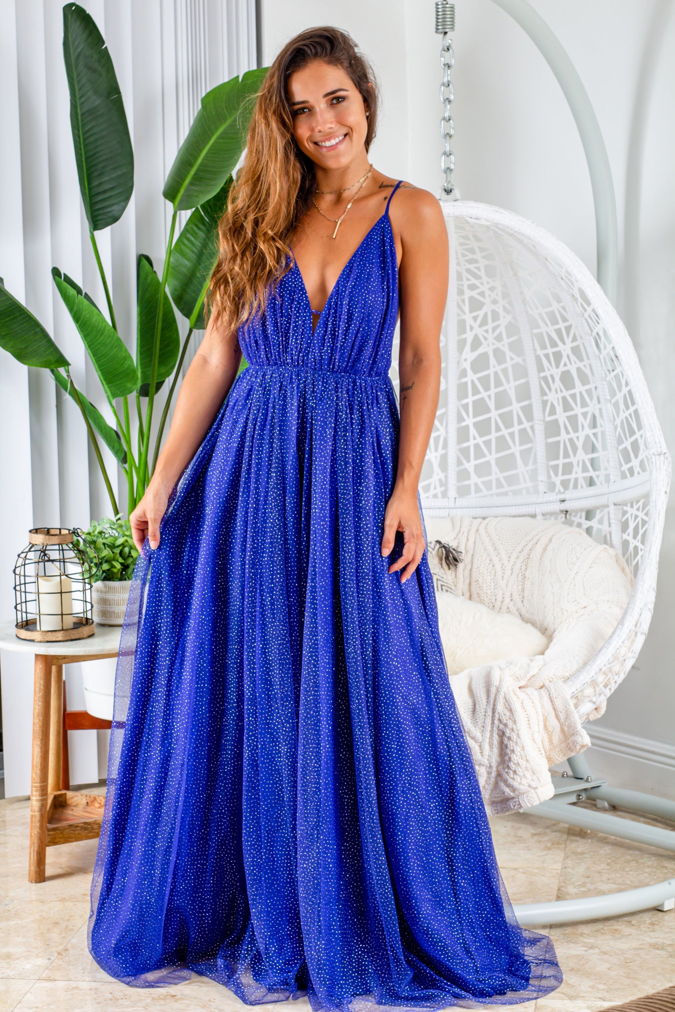 royal blue and gold long dress