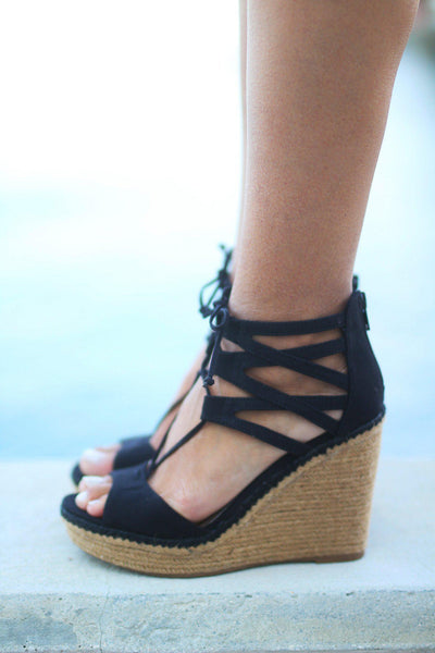Black Strappy Wedges | Black Wedges | Cute Wedges – Saved by the Dress