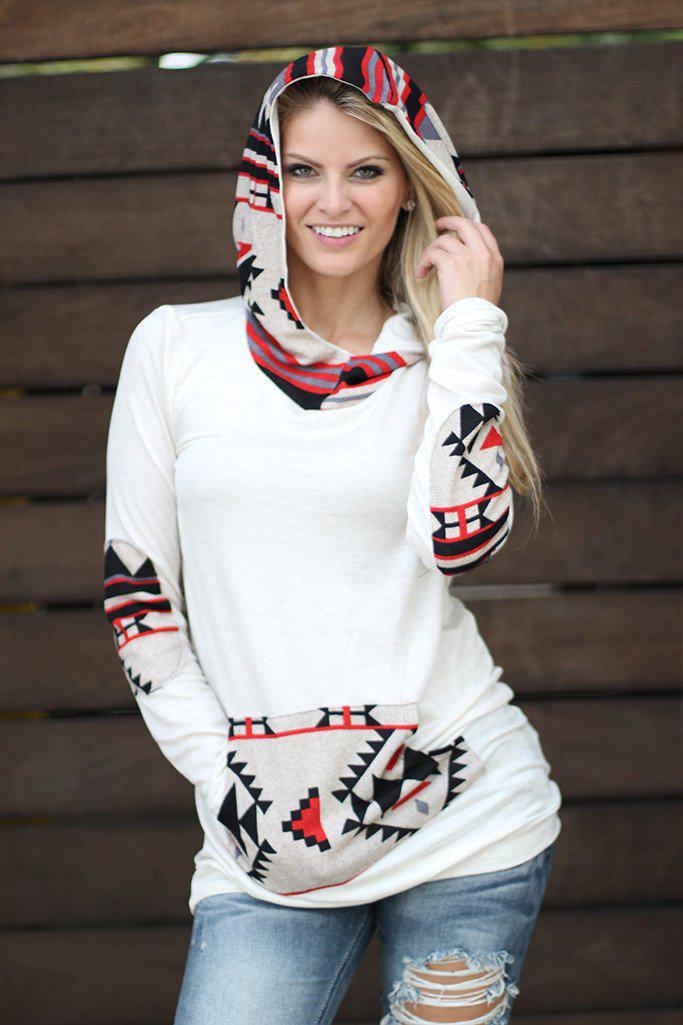 Taupe Aztec Hoodie with Pocket
