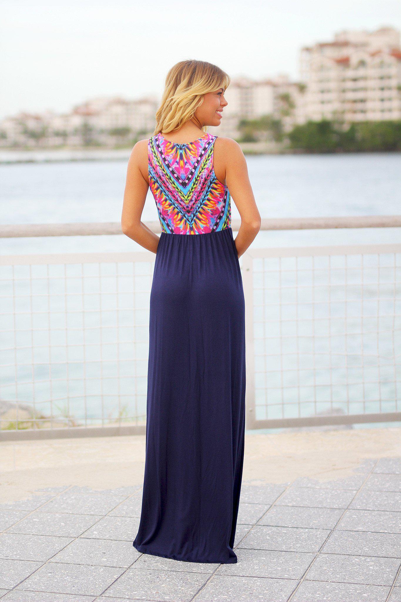 Navy Maxi Dress With Tribal Top Maxi Dresses Saved By The Dress 5307