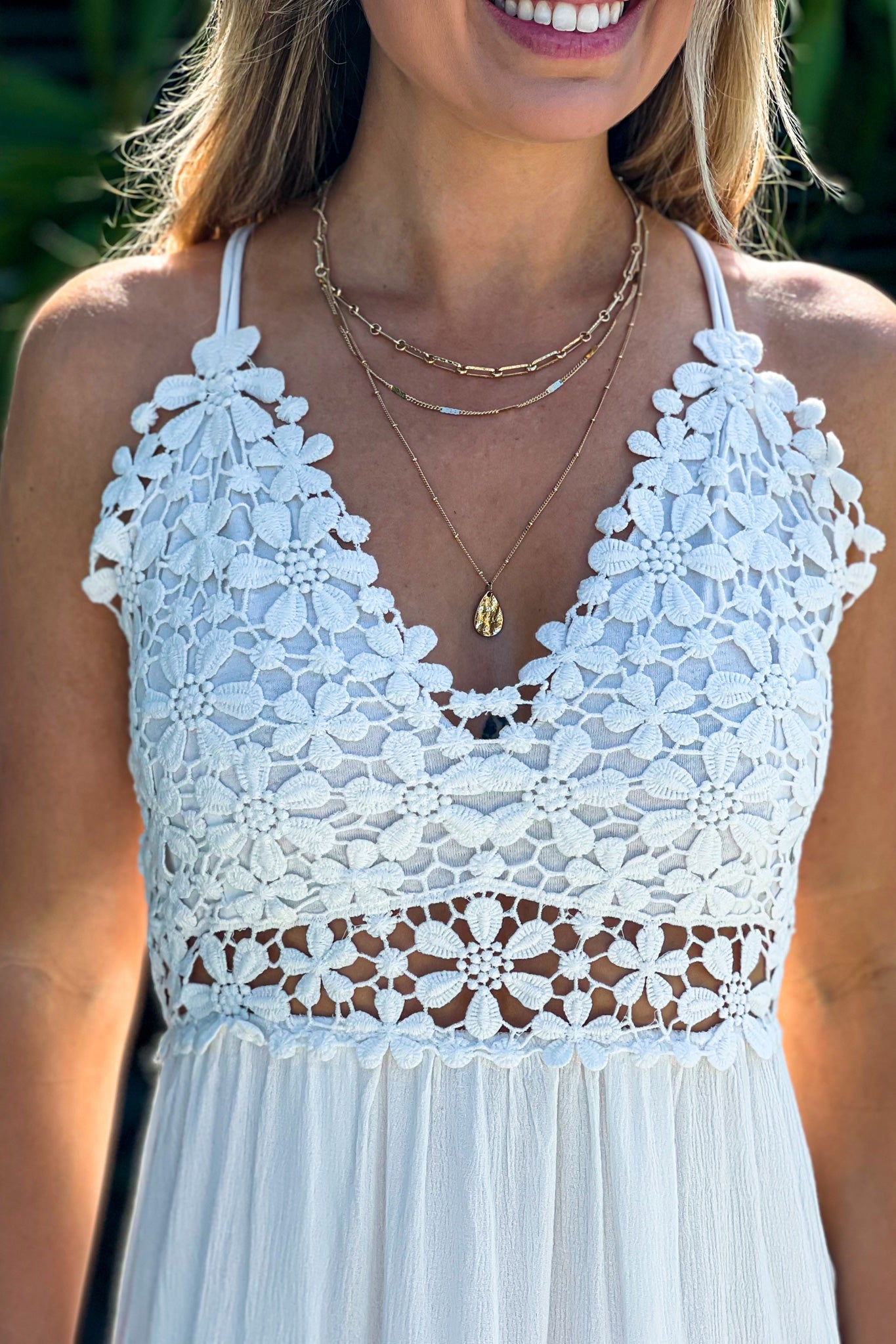 White Floral Crochet Top Maxi Dress Maxi Dresses Saved by the Dress