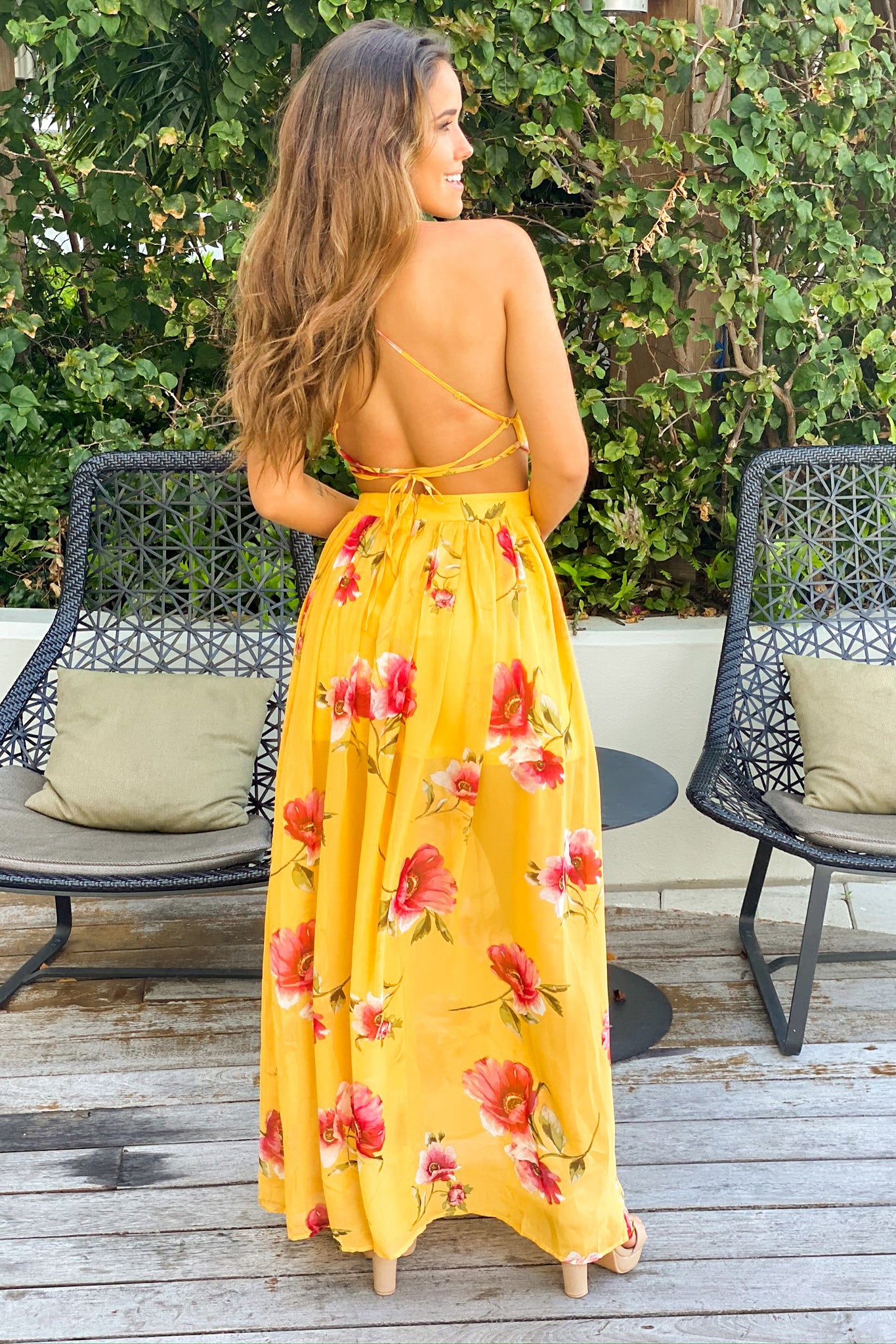 Yellow Floral Maxi Dress With Cut Outs Maxi Dresses Saved By The Dress