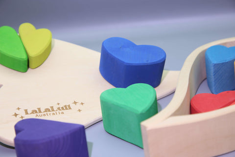 LaLaLull Wooden Rainbow Heart-Shaped Blocks Set