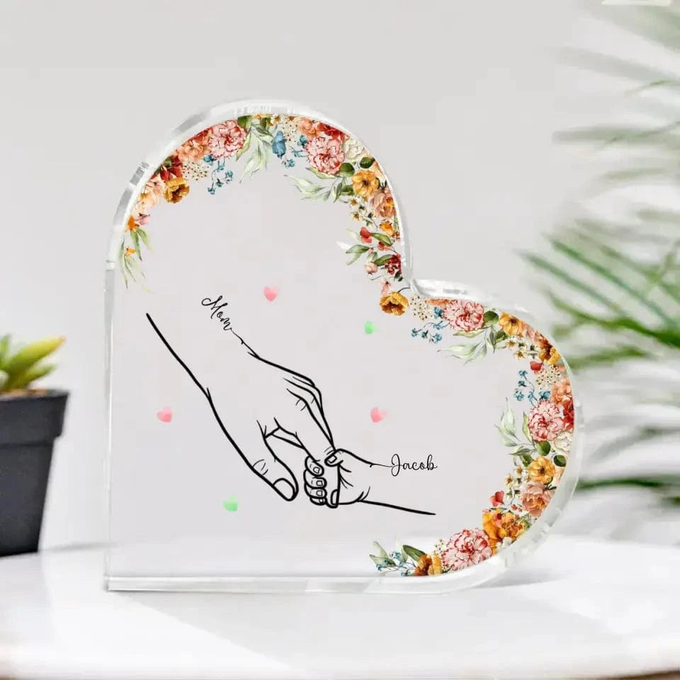 Mom Holding Children Hands Personalized Heart Acrylic Plaque