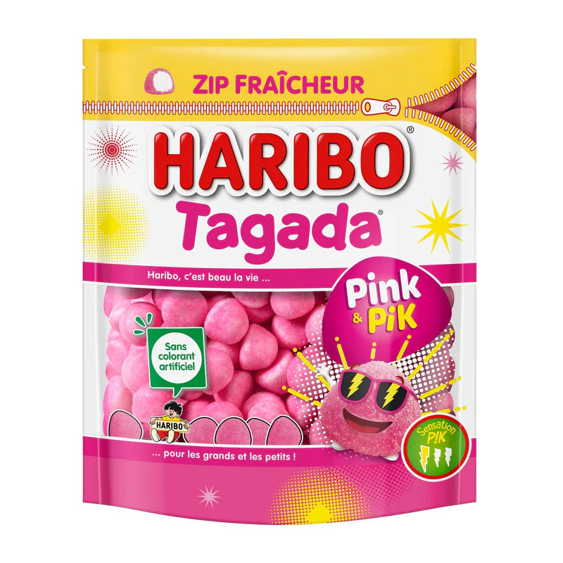 Bonbons Pink Tagada Haribo, guimauves acidulées roses, sucre