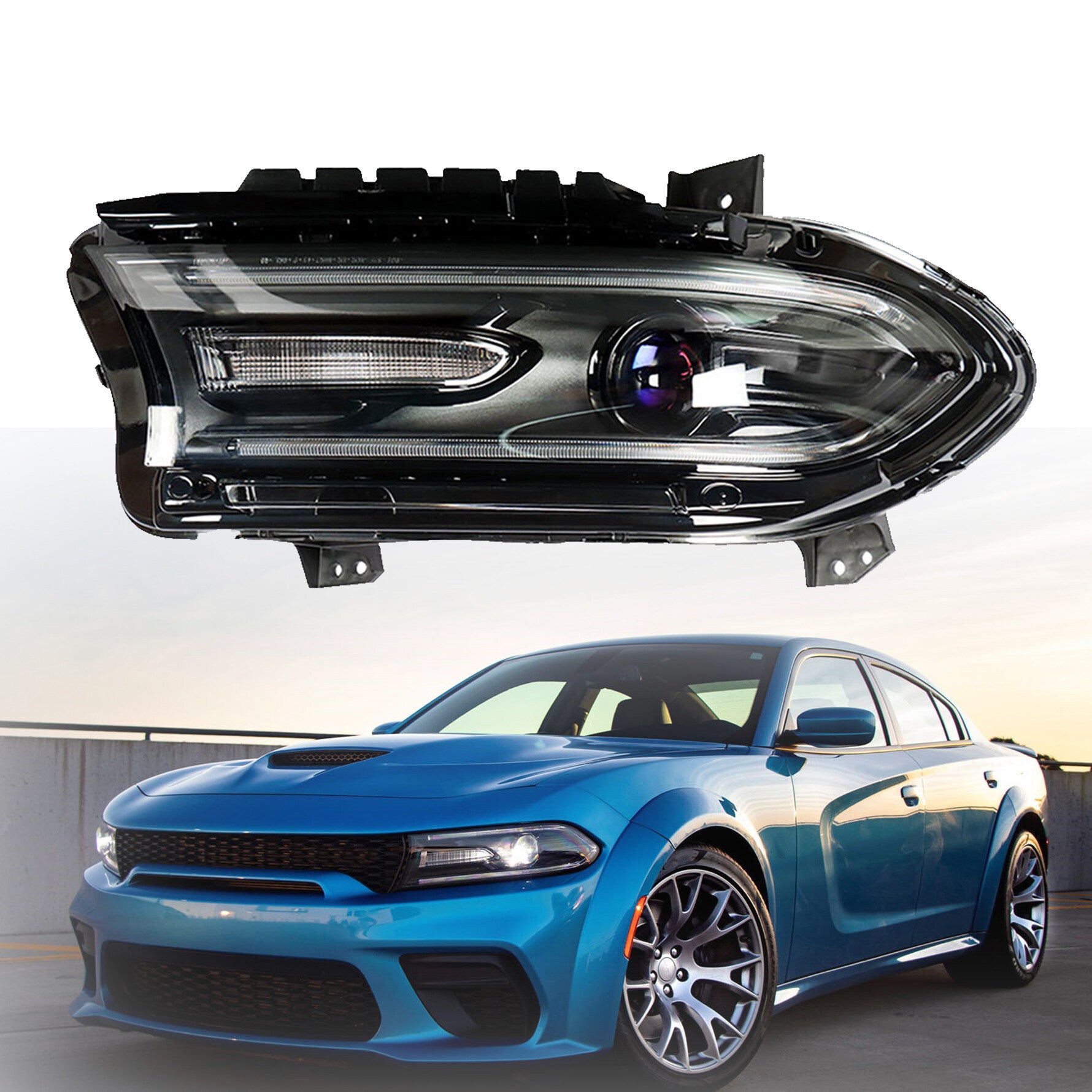 munirater Headlight Black Housing For Dodge Charger 2015 2016 2015-2020 Left Side Headlamp
