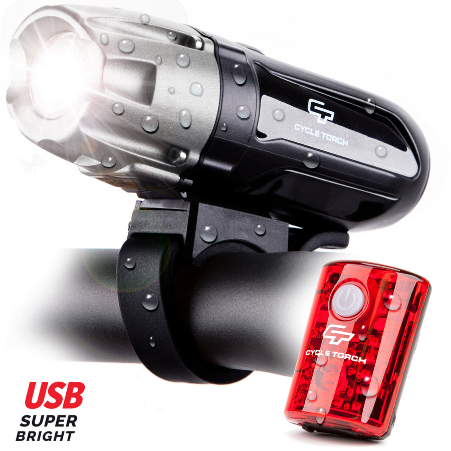 cycle torch night owl usb rechargeable bike light set