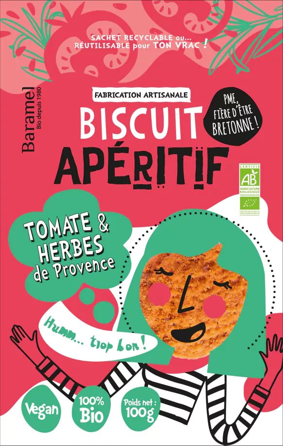 Biscuit salé "Tomates-Herbes de Provence" Bio en sachet refermable - Breizh-Shopping.com