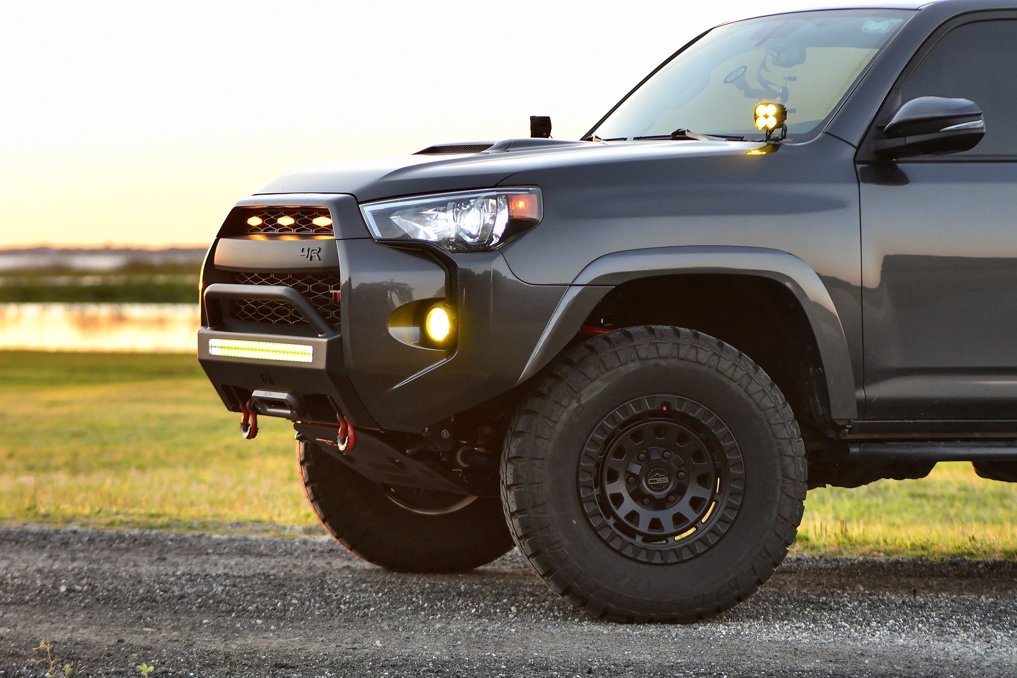 overland sector wheels toyota 4runner trd off-road on 17x9 satin black venture wheels at lakefront upclose