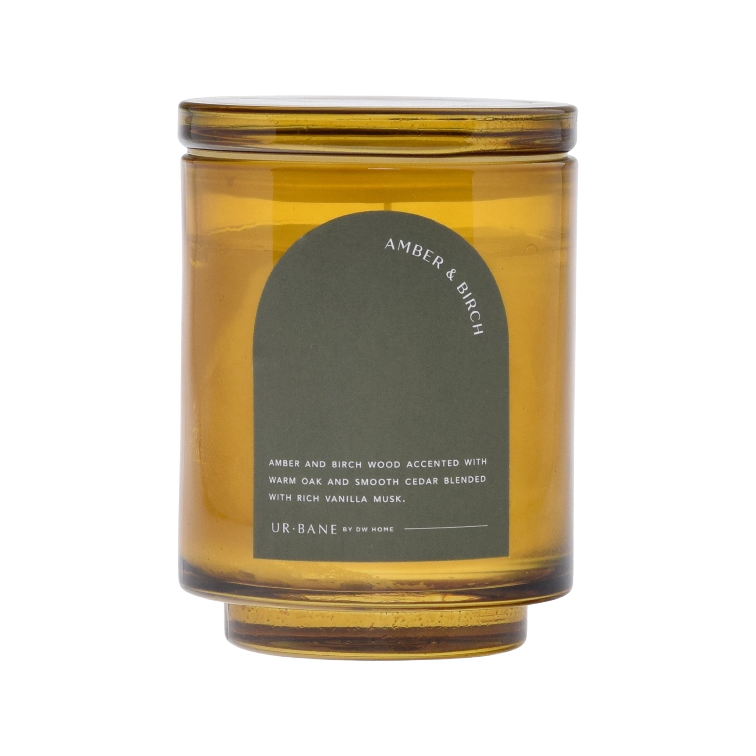 L AMBER AND BIRCH WOOD ACCENTED WI WARM OAK AND SMOOTH CEDAR BLENDED WITH RICH VANILLA MUSK. URBNF BY DW HOME 