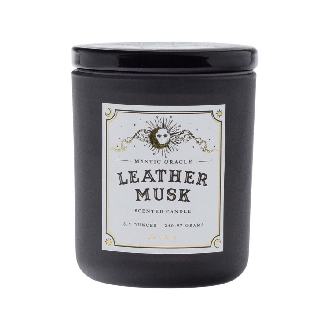  * MYSTIC ORACLE - LEATHER MUSK SCENTED CANDLE 8.5 OUNCES 240.97 GRAMS 