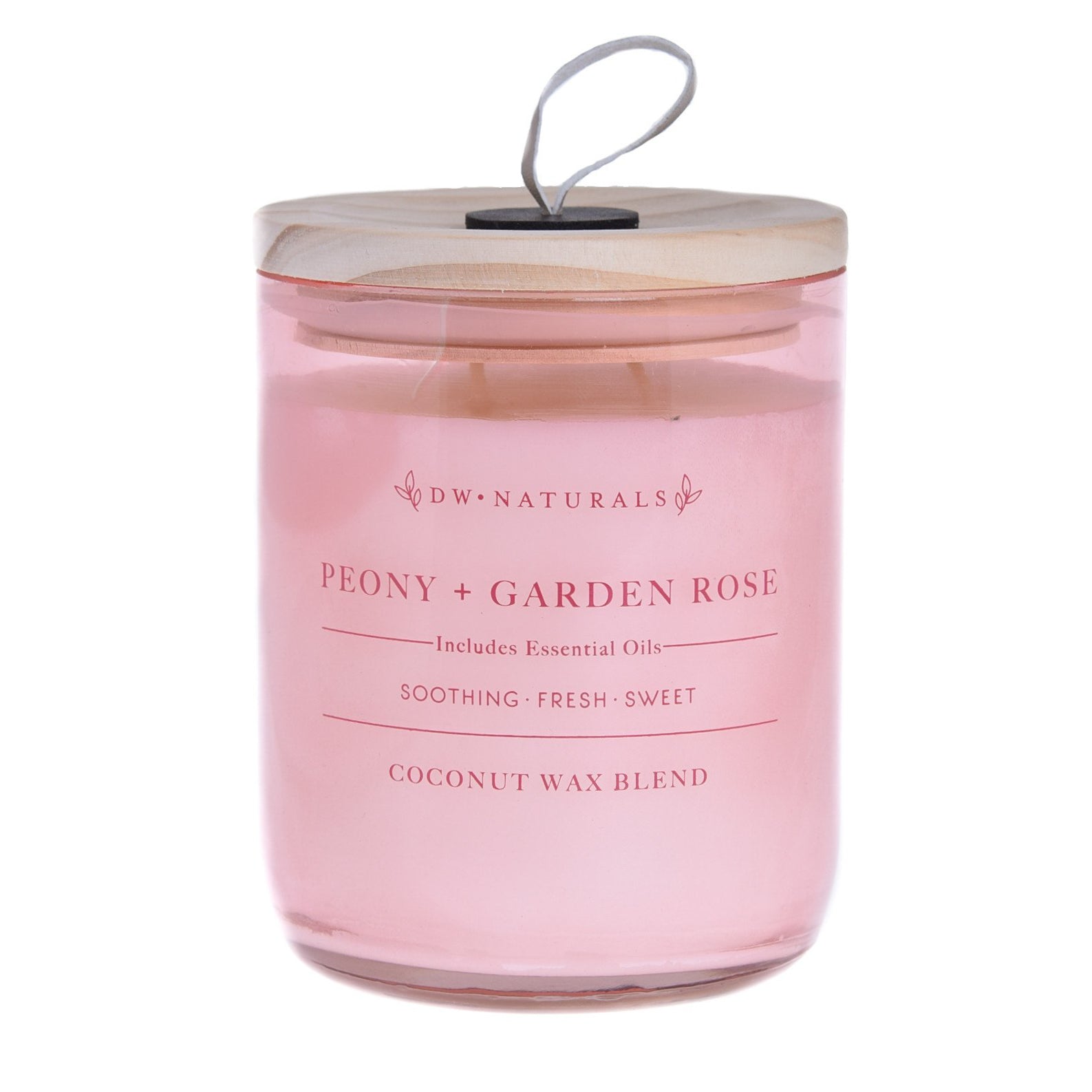  %DW'-NATURALngf PEONY GARDEN ROSE lncludes Bocential Oils SOOTHING - FRESH - SWEET COCoONUT WAX BLEND 