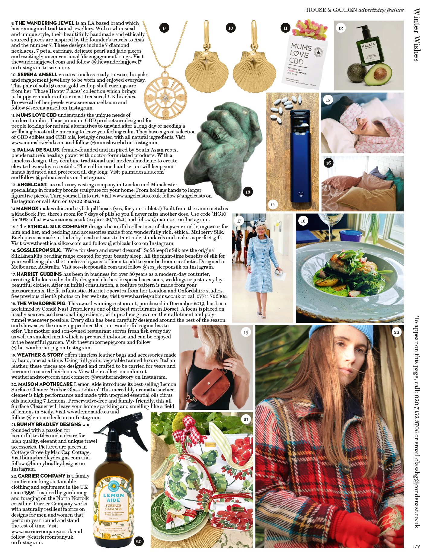House & Garden magazine feature. Serena Ansell Jewellery House & Garden. Scallop shell earrings. Gold shell earrings. Scallop shell jewellery.