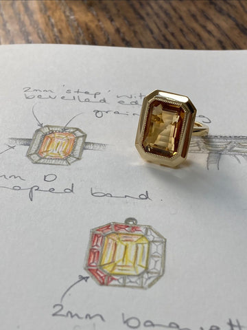 Citrine cocktail ring. Heirloom jewellery redesign.