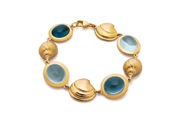 Topaz cabochon bracelet. Sea-themed jewellery. Shell jewellery. Gold shells. Serena Ansell jewellery.
