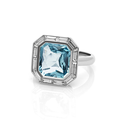 Aquamarine engagement ring. Aquamarine and diamond engagement ring. Bespoke engagement ring.