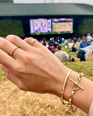 Wimbledon jewellery. Diamond binding bangle. Diamond binding ring. Serena Ansell Fine Jewellery Wimbledon. Gold chain bracelet. T-bar bracelet. Tennis bracelet.