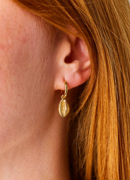 Langland Bay shell earrings. Cowrie shell earrings. Those Happy Places. Serena Ansell jewellery.