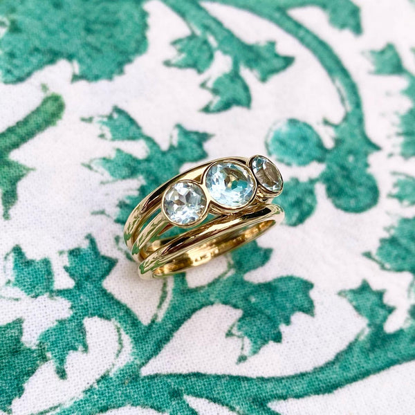 Topaz ring. Three stone ring. Three band ring. Serena Ansell Jewellery. Bespoke ring designer. Bespoke jewellery London. London jeweller.