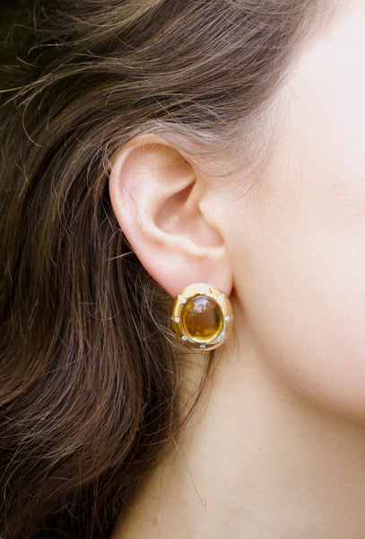 Yellow Obsession Earrings. Citrine and diamond earrings. Cabochon earrings. Big earrings. Statement earrings. Serena Ansell Jewellery. 