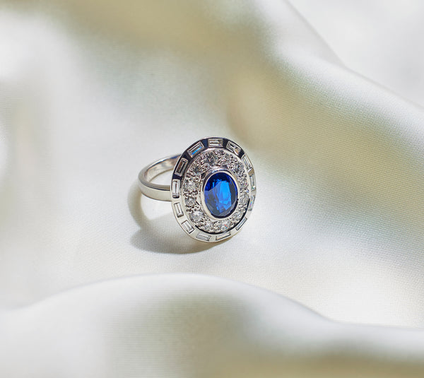 Sapphire and diamond ring. Sapphire and diamond cocktail ring. Bespoke cocktail ring. Ring designer. Bespoke jewellery designer London. Serena Ansell jewellery.